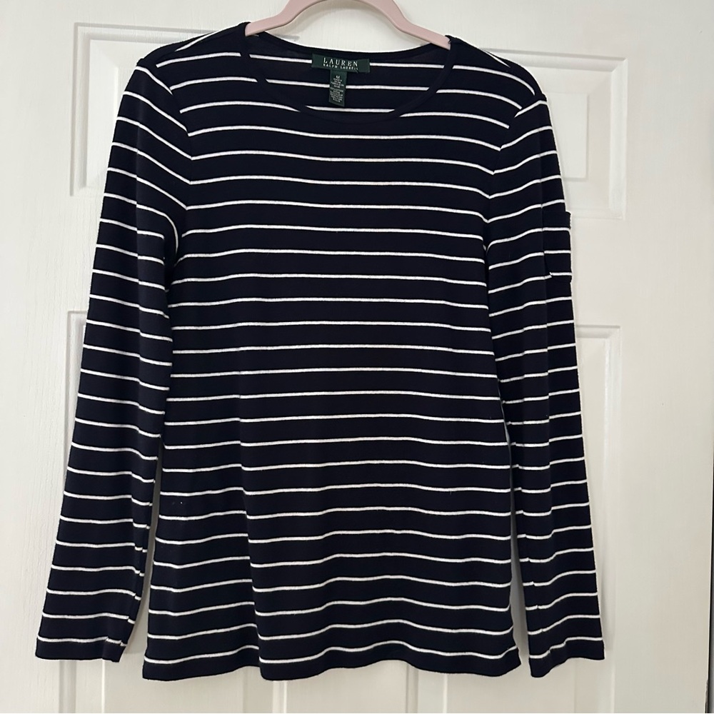 Lauren Ralph Lauren Women's Striped Cotton Long-Sleeve T-Shirt Medium